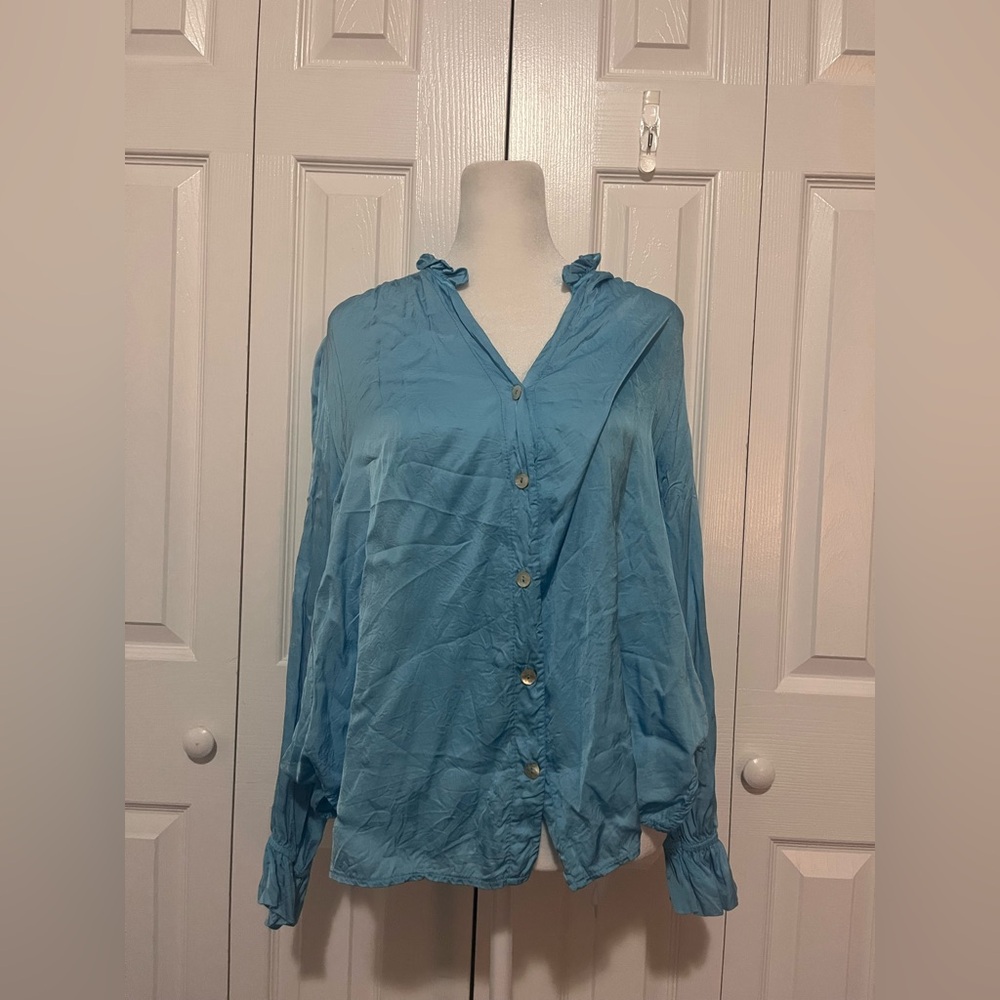 Rugapiana 100% Silk Blouse Blue Size Small